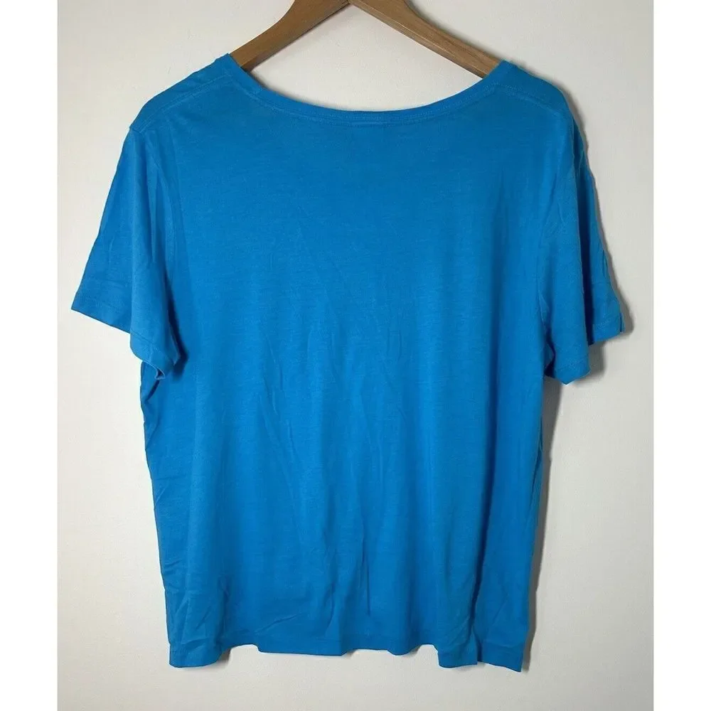 Nike Women Medium Activewear Top Blue Short Sleeve Scoop Neck Swoosh
